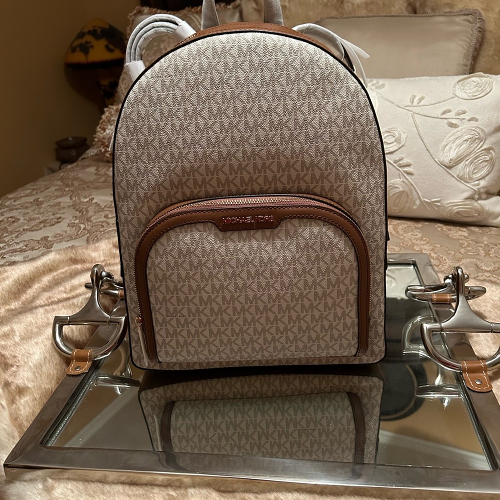 Michael Kors Beige and Brown JAYCEE Large Backpack
